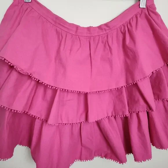 Showpo Women's Tiered Ruffle Skirt Sz 12 Layered Casual Mini Pink Cotton Stretch - Picture 6 of 15